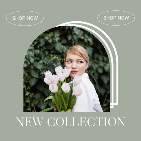 Fashion Collection Offer with Woman with Bouquet Instagram Design Template