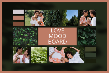 Collage with African American Lesbian Couple in Love Mood Board Design Template