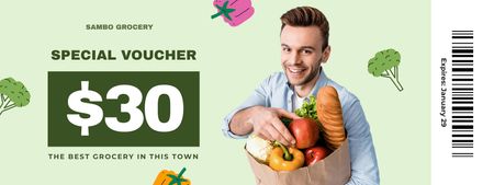 Ontwerpsjabloon van Coupon van Voucher voor fruit en groenten uit de kruidenierswinkel