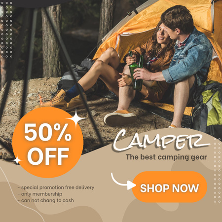 Пара отдыхает в палатке Instagram AD – шаблон для дизайна