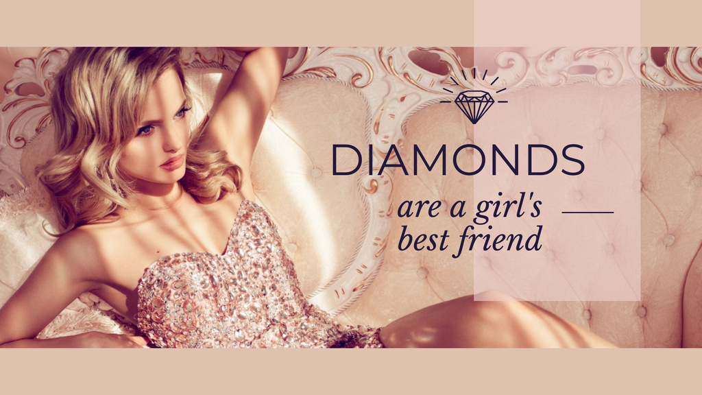 Modèle de visuel Jewelry Ad with Woman in shiny dress - Title 1680x945px