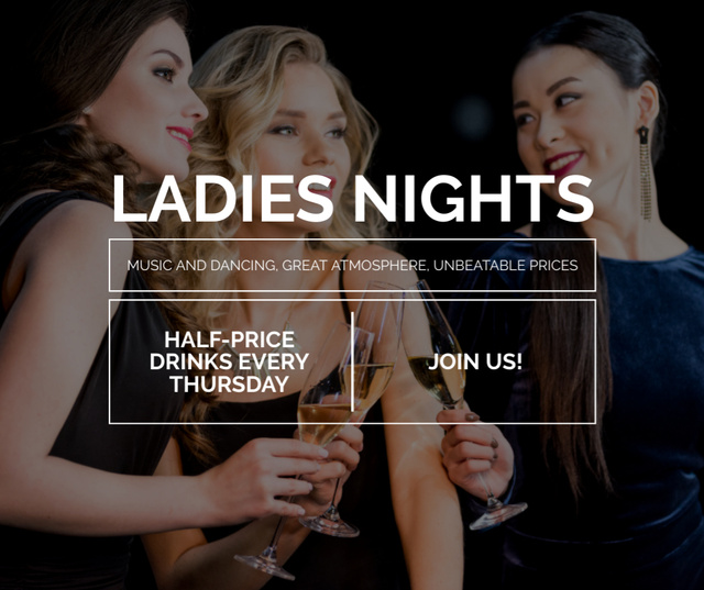 Half Price Champagne for Women's Night Facebook Tasarım Şablonu