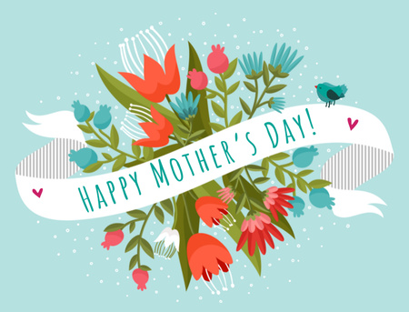 Mother's Day Greeting With Beautiful Bouquet Postcard 4.2x5.5in Šablona návrhu