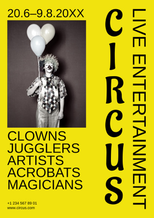 Circus Show Announcement with Funny Clown Poster B2 Design Template