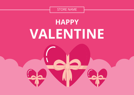 Happy Valentine's Day Greeting with Pink Hearts Card Design Template