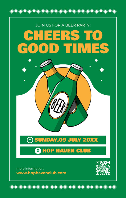 Designvorlage Beer Party Ad on Green für Invitation 4.6x7.2in