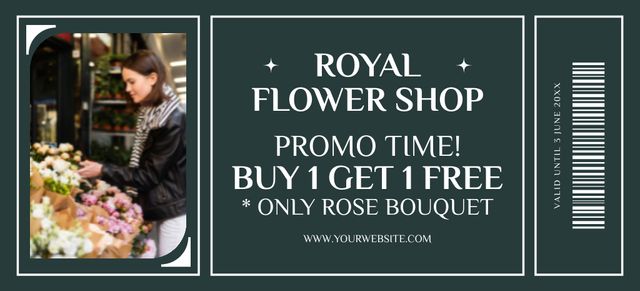 Offer from Flower Shop on Green Coupon 3.75x8.25in Design Template
