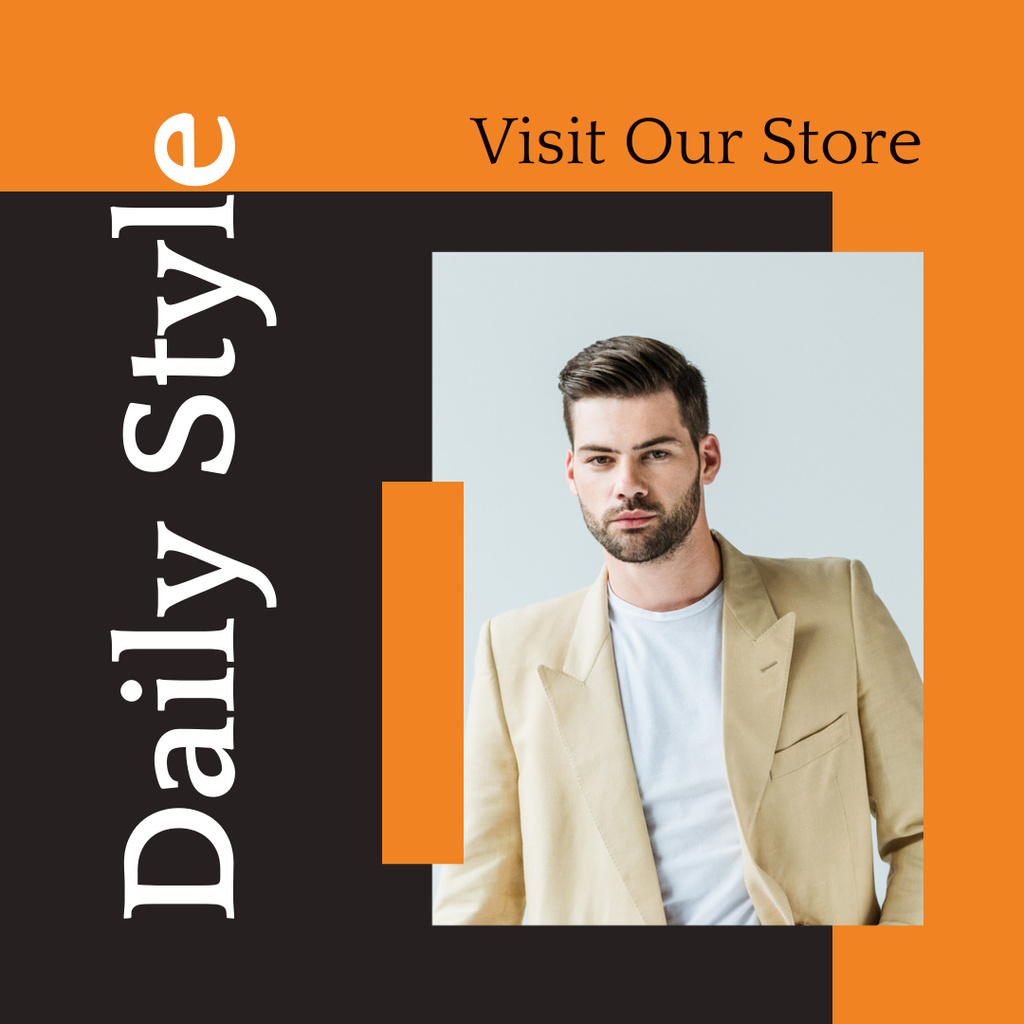Designvorlage Men's Fashion Store Brown and Orange für Instagram