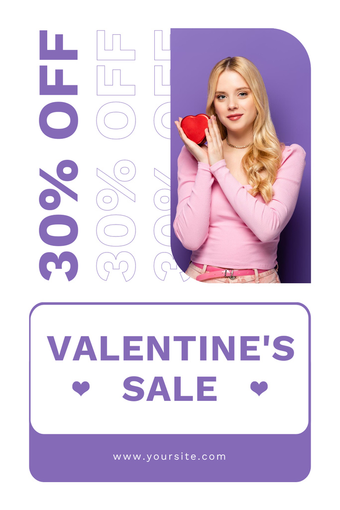 Big Sale Announcement On Valentine's Day In White Pinterest Design Template