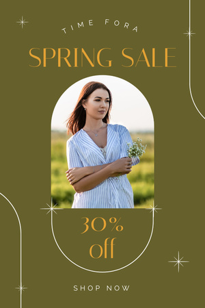 Autumn Sale Announcement with Beautiful Young Woman Pinterest Design Template