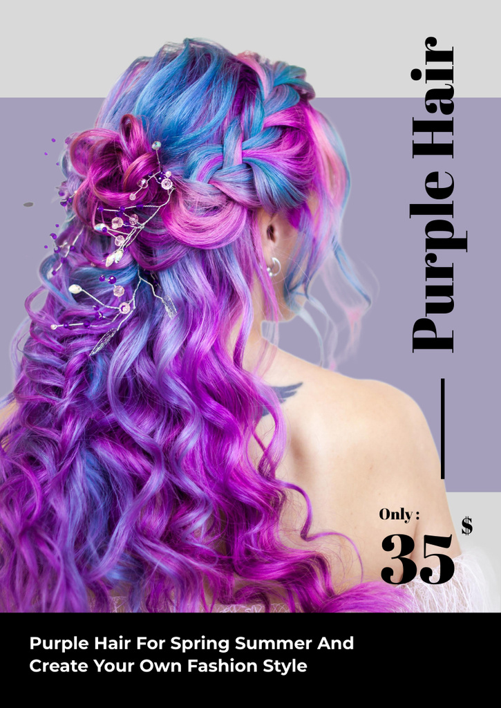 Ontwerpsjabloon van Poster A3 van Trendy Hairstyle With Curly Purple Hair