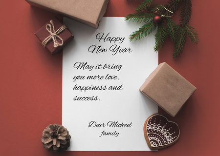 Template di design Auguri di famiglia felice anno nuovo con decorazione Card