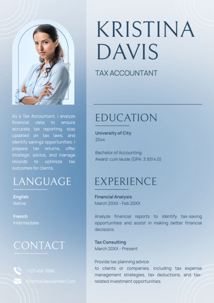 Skills and Experience of Tax Consultant Resume Modelo de Design