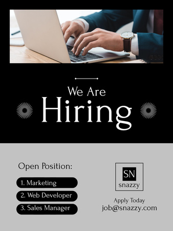 Open Positions Announcement with Man and Laptop Poster US Design Template