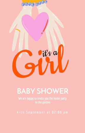Plantilla de diseño de Baby Shower Announcement With Hands Holding Heart Invitation 4.6x7.2in 