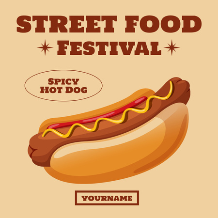 Street Food Festival Ad with Illustration of Hot Dog Instagram Design Template