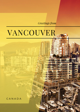 Vancouver City View With Greetings Postcard 5x7in Vertical Design Template