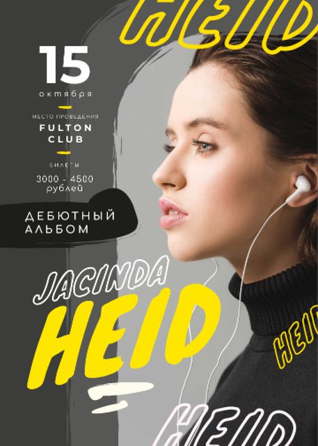 Concert ad Woman Listening Music in Headphones Flayer Modelo de Design