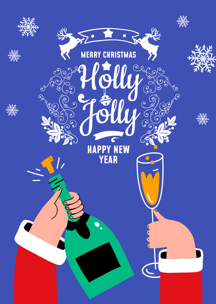 Happy New Year Greetings with Festive Champagne Flyer A6 – шаблон для дизайна