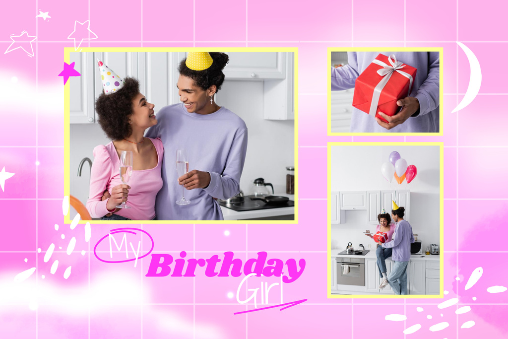 Thrilling Birthday Holiday Celebration In Pink Mood Board Πρότυπο σχεδίασης
