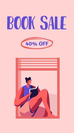 Books Sale Announcement with Illustration of Woman on Pink Instagram Story tervezősablon