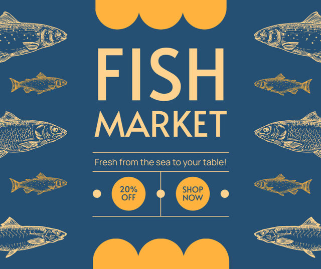 Ontwerpsjabloon van Facebook van Fresh Fish Offer with Discount