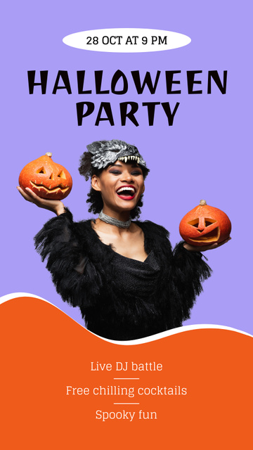 Modèle de visuel Creepy Halloween Party Announcement With Carved Pumpkins - Instagram Video Story
