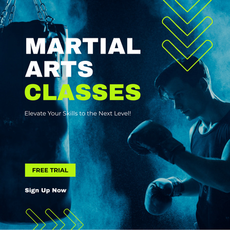 Oferta de teste gratuito para aulas de artes marciais Instagram AD Modelo de Design