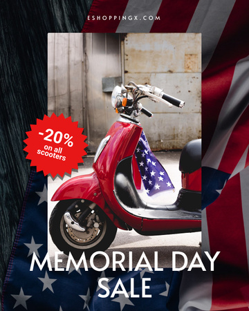 Platilla de diseño Memorial Day Sale Ad with American Flag Poster 16x20in