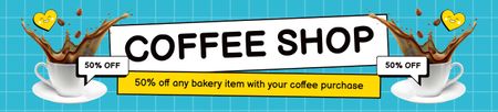 Ontwerpsjabloon van Ebay Store Billboard van Vers gezette koffie voor de halve prijs en met promo voor aankoop