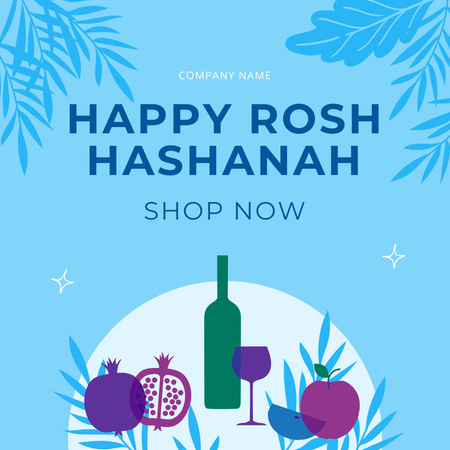 Happy Rosh Hashanah Congratulations With Fruits Instagram Design Template