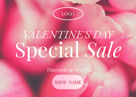 Valentine's Day Special Sale Announcement with Pink Flowers Card Design Template