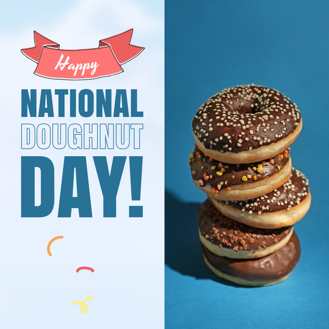 National Doughnut Day Celebration With Chocolate Donuts Animated Post Modelo de Design