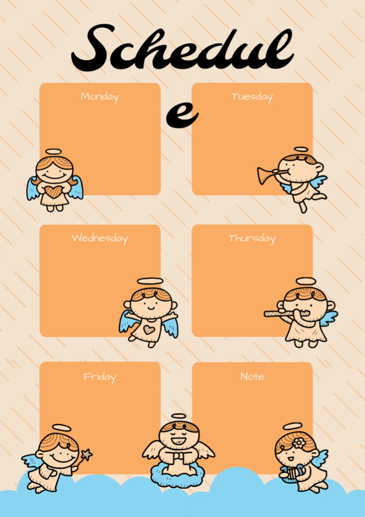 Weekly Planner with Cartoon Angels Schedule Planner tervezősablon