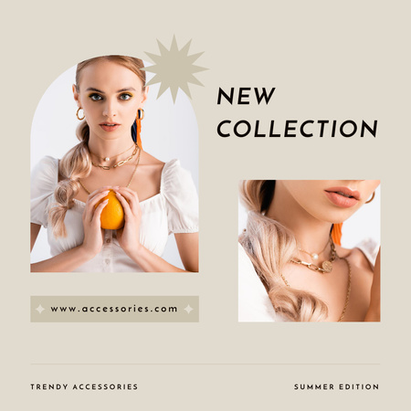Jewelry Offer with Girl in Necklace Instagram Design Template