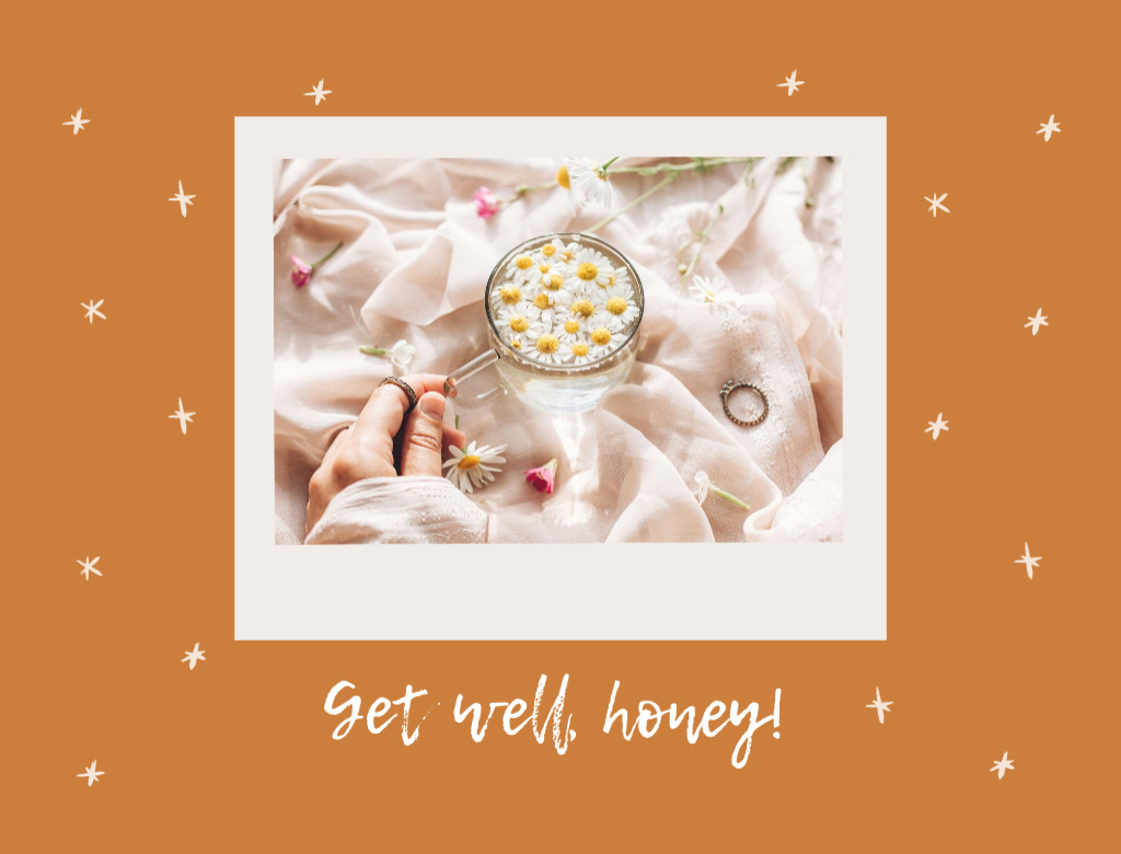 Get Well Wish With Chamomile Flowers Postcard 4.2x5.5in – шаблон для дизайна