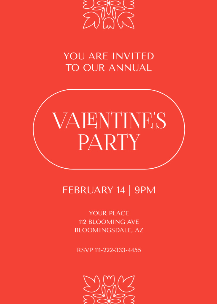 Valentine's Day Party Simple Announcement on Red Invitation Design Template