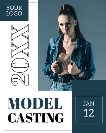 Model Casting Announcement  with Serious Woman Instagram Post Vertical Design Template