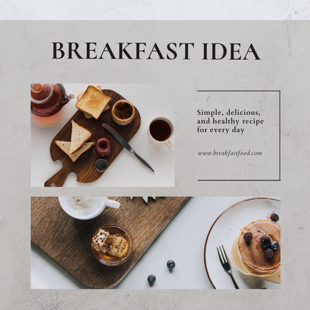 Идея завтрака с блинами и тостами Instagram – шаблон для дизайна