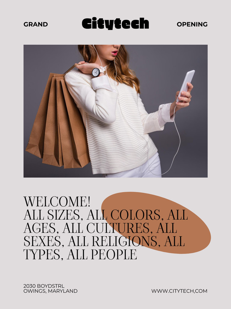 Multiracial Community Invitation with Woman using Phone Poster US – шаблон для дизайну