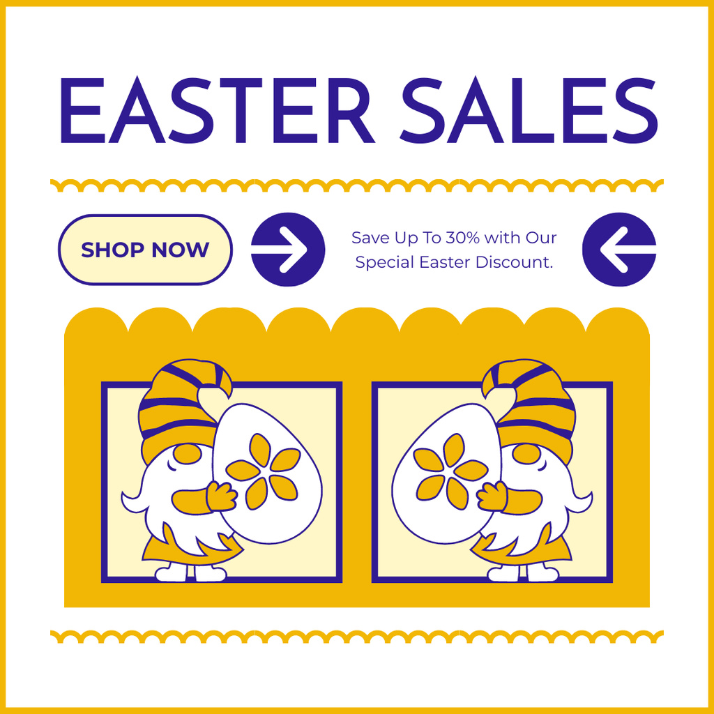 Easter Sales Ad with Funny Cute Dwarfs Instagram AD – шаблон для дизайна
