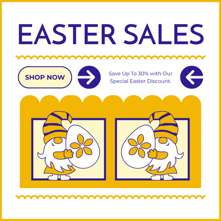 Plantilla de diseño de Anuncio de ventas de Pascua con enanos lindos y divertidos Instagram AD 