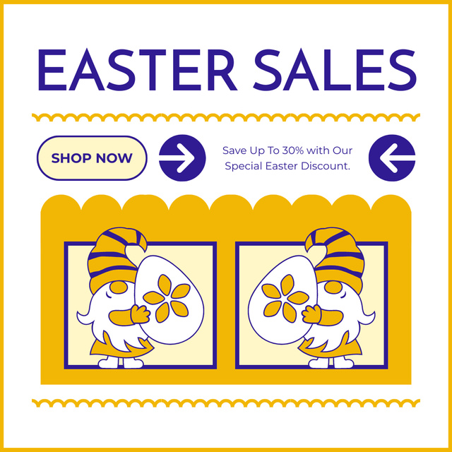 Easter Sales Ad with Funny Cute Dwarfs Instagram AD Modelo de Design