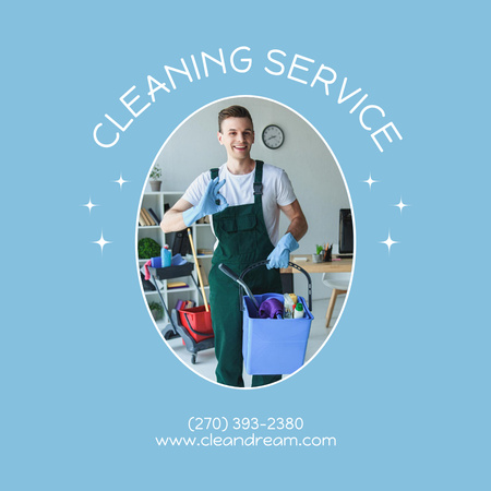 Cleaning Service Ad with Man in Uniform Instagram Design Template