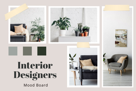 Sisustussuunnittelijan beige ja harmaa kollaasi Mood Board Design Template