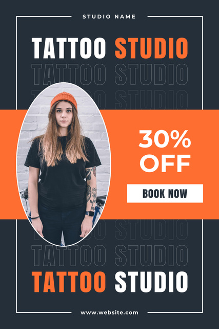 Ontwerpsjabloon van Pinterest van Talented Tattooist Service In Studio With Discount