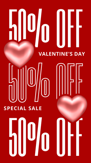 Ontwerpsjabloon van Instagram Story van Special Valentine's Day Sale Offer With Red Hearts