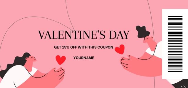Valentine's Day Discount with Couple and Hearts Coupon Din Large Tasarım Şablonu