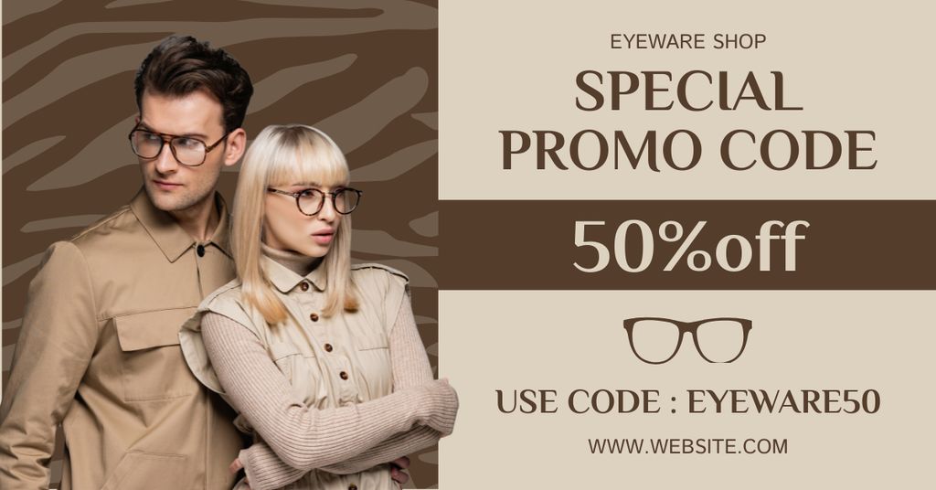 Special Promo with Stylish Couple in Beige Outfit Facebook AD Šablona návrhu
