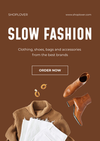 Fashion Boutique Ad with Stylish Clothes in Brown Tones Poster Design Template